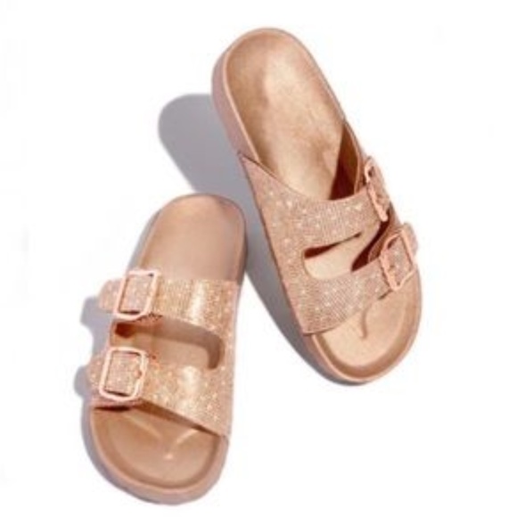 !RESTOCKED! Embellished Buckle Sandals - Rose Gold - Picture 2 of 6